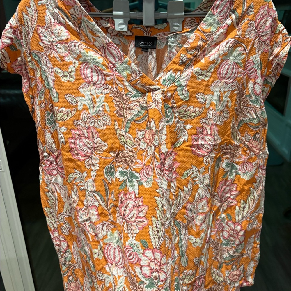 Jones & Co Women's Floral Orange Top sz 2X